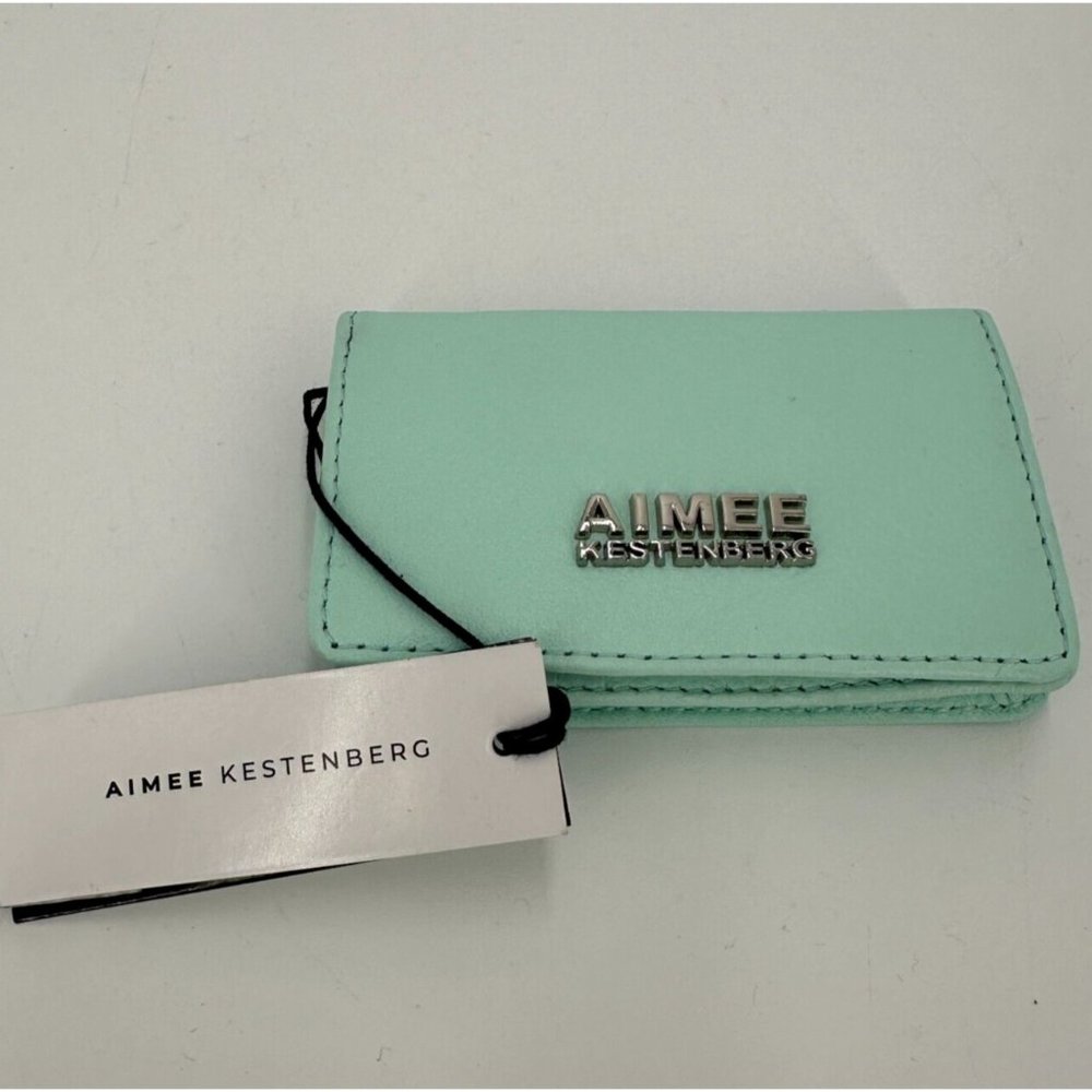 Aimee Kestenberg Sammy Bifold Card Wallet in Mint Green Snap Closure Minimalist